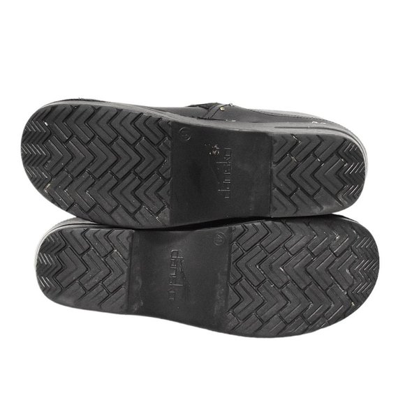 Dansko "Phoebe" Black Elastic Pull-on Leather Professional Clogs - Picture 10 of 11